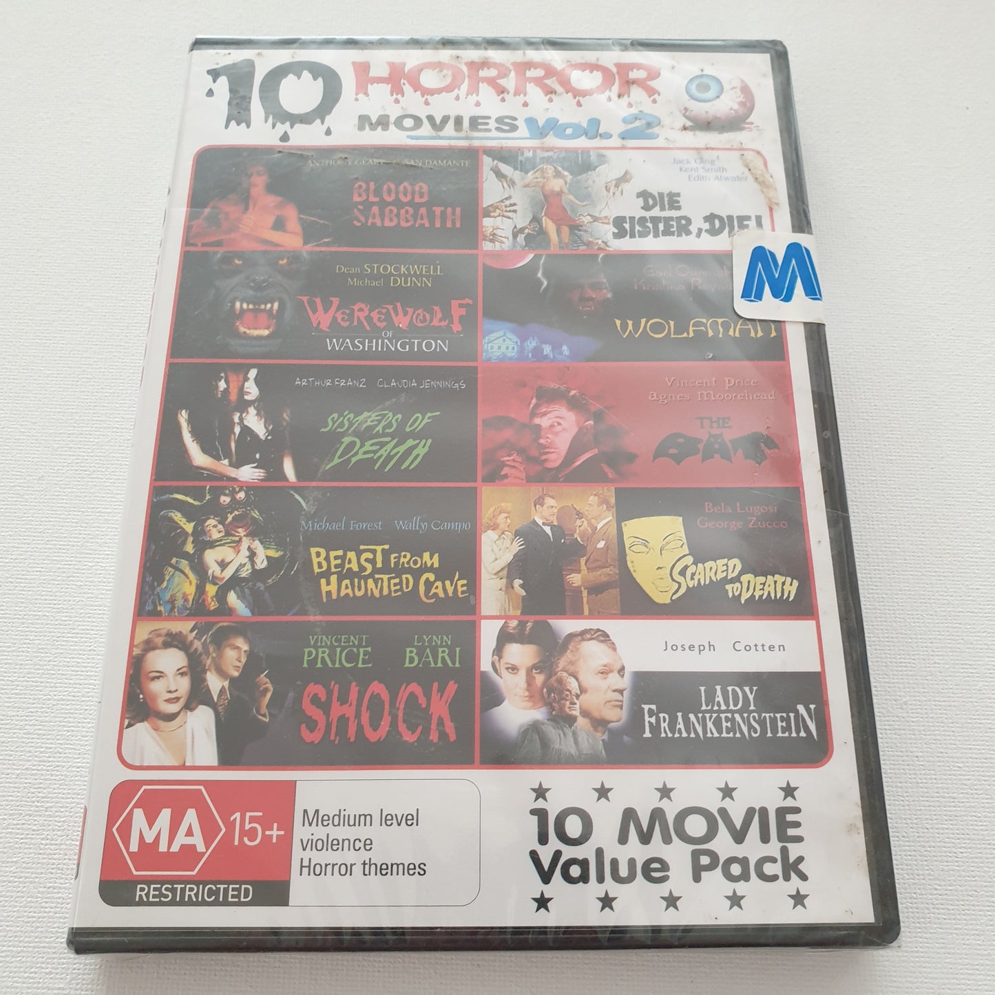 10 Horror Movies Blood Sabbath, Werewolf, Shock, Wolfman, The Bat, Scared to Death, Die Sister, Die! etc (Value Pack)