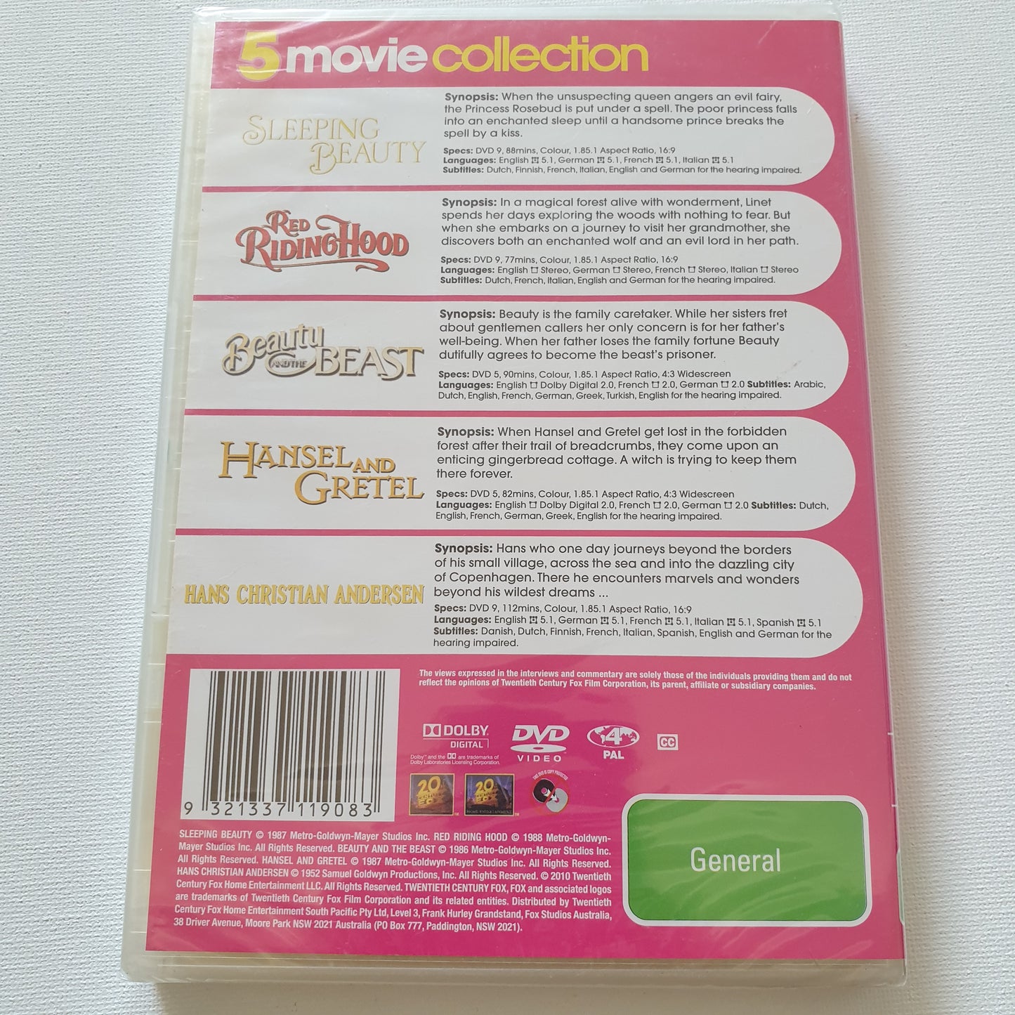 5 Movie Collection: Sleeping Beauty/Red Riding Hood/Beauty and the Beast/Hansel and Gretel/Hans Christian Andersen (DVD)